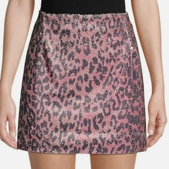 Free People Sequin Cheetah Mini Skirt Size 10 - Picture 6 of 14